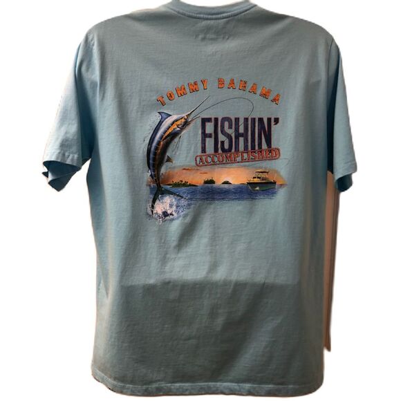 Tommy Bahama Men's Unisex Graphic T-Shirt Light Blue Double Sided Medium - Picture 3 of 8